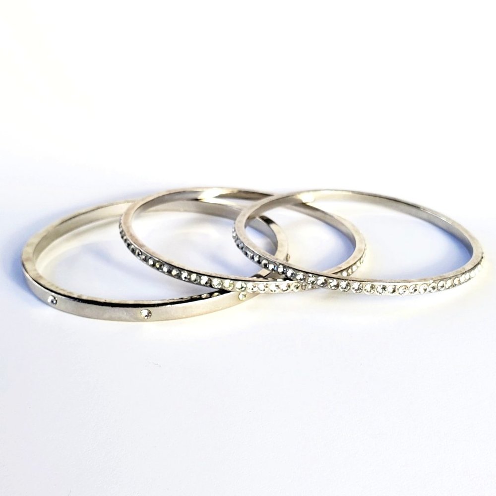 WHBM Silver Rhinestone Bangle Bracelets Set of 3